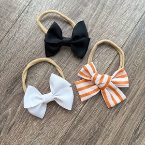 Kids Bow Hair Ties Set - Black, White, and Orange
